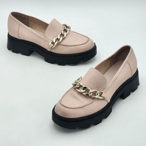 Open Edit Edellie Chunky Lug Sole Platform Loafers Gold Link Baby Pink Size 9